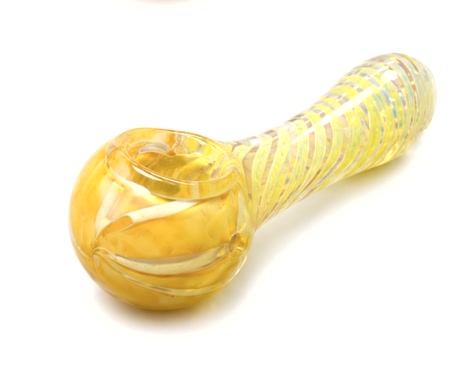 Yellow Fumed Iridescent Swirl Glass Spoon Pipe