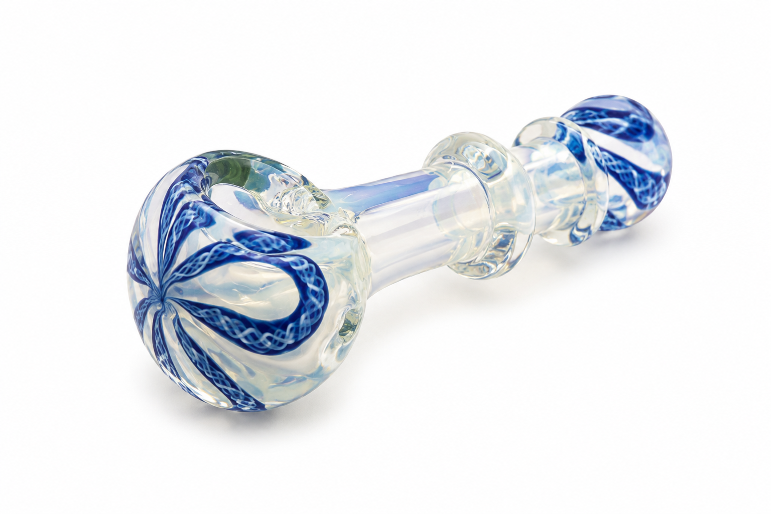 Opal & Blue Rope Twist Glass Spoon Pipe