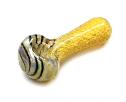 Yellow Speckle & Black Stripe Glass Spoon Pipe