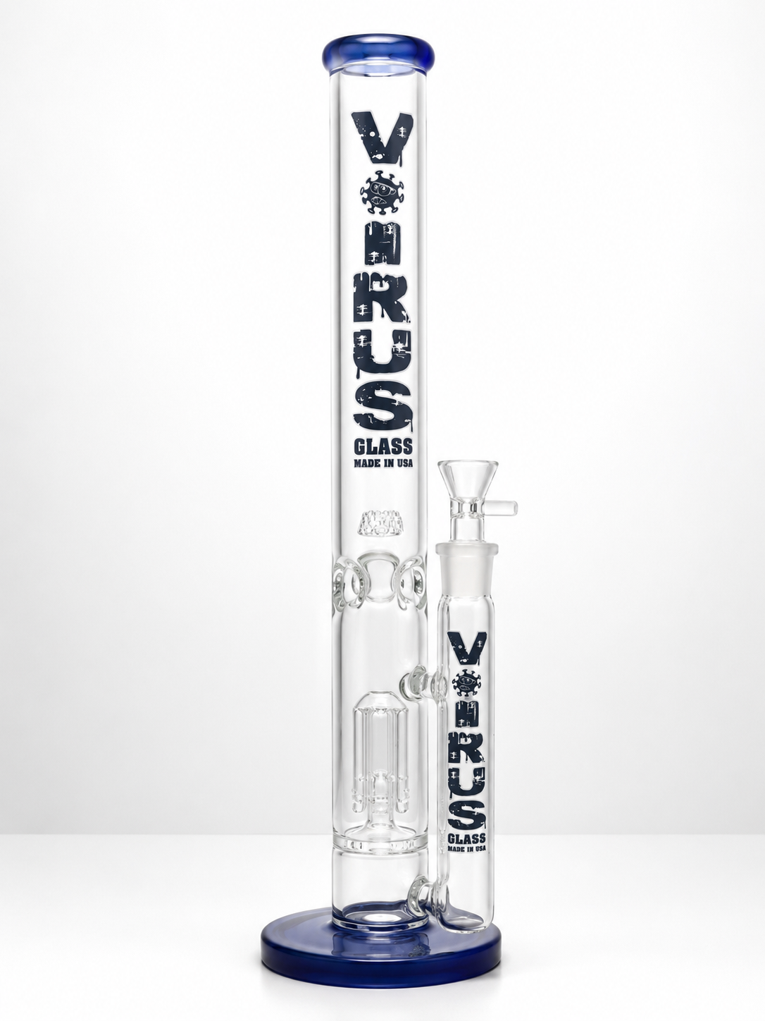 Virus Glass Straight Tube Water Pipe with Tree Perc - Blue