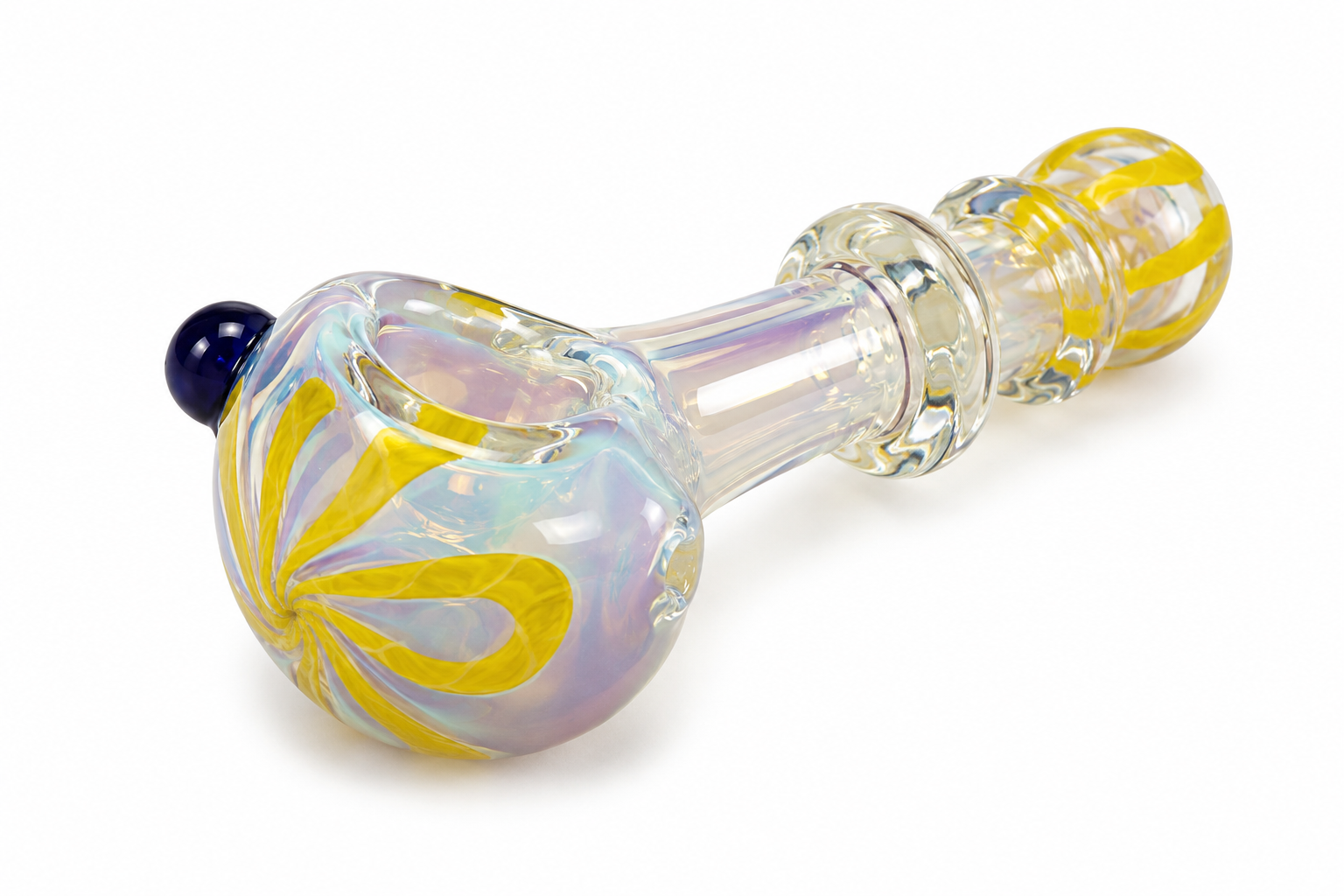 Yellow Swirl Fumed Glass Spoon Pipe
