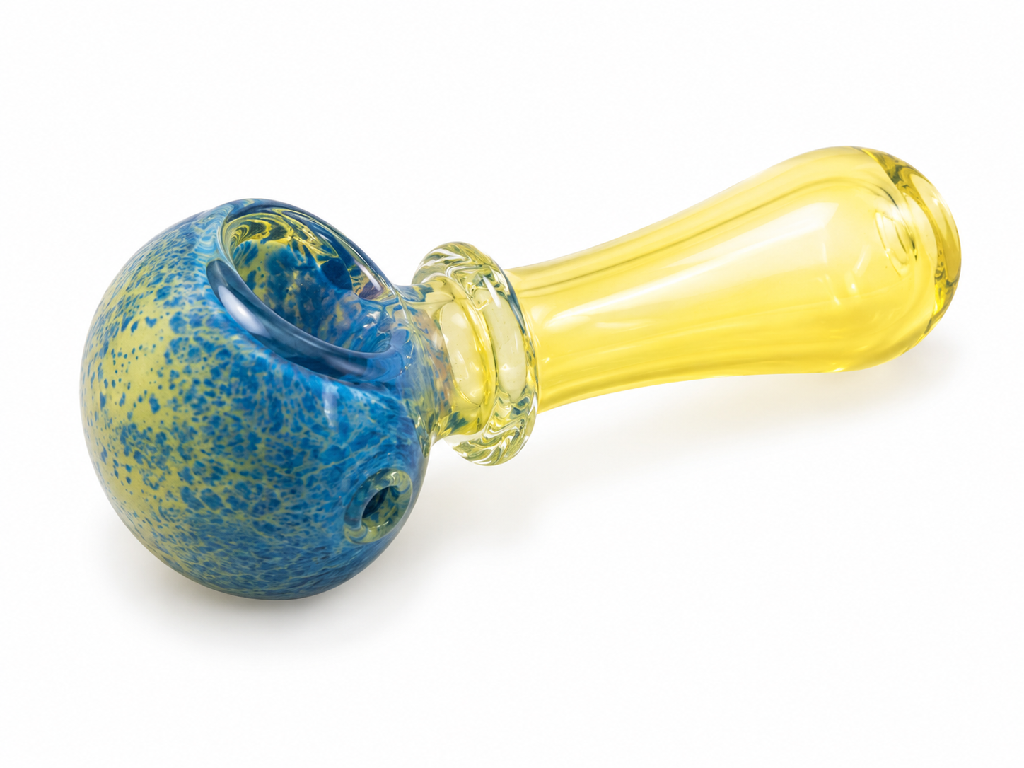 Blue Speckle & Yellow Fumed Glass Spoon Pipe