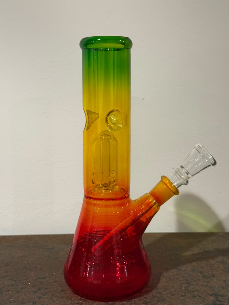 Bong 8inch Beaker Pinted Rasta Color