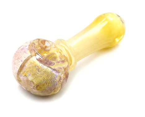 Yellow Fumed & Gold Fritted Glass Spoon Pipe