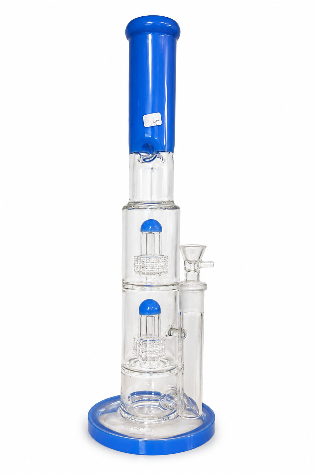 Blue Double Tree Perc Straight Tube Water Pipe