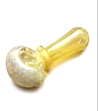 Yellow Fumed & Cream Speckle Glass Spoon Pipe