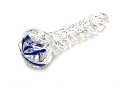 Clear Ribbed & Blue Swirl Glass Spoon Pipe