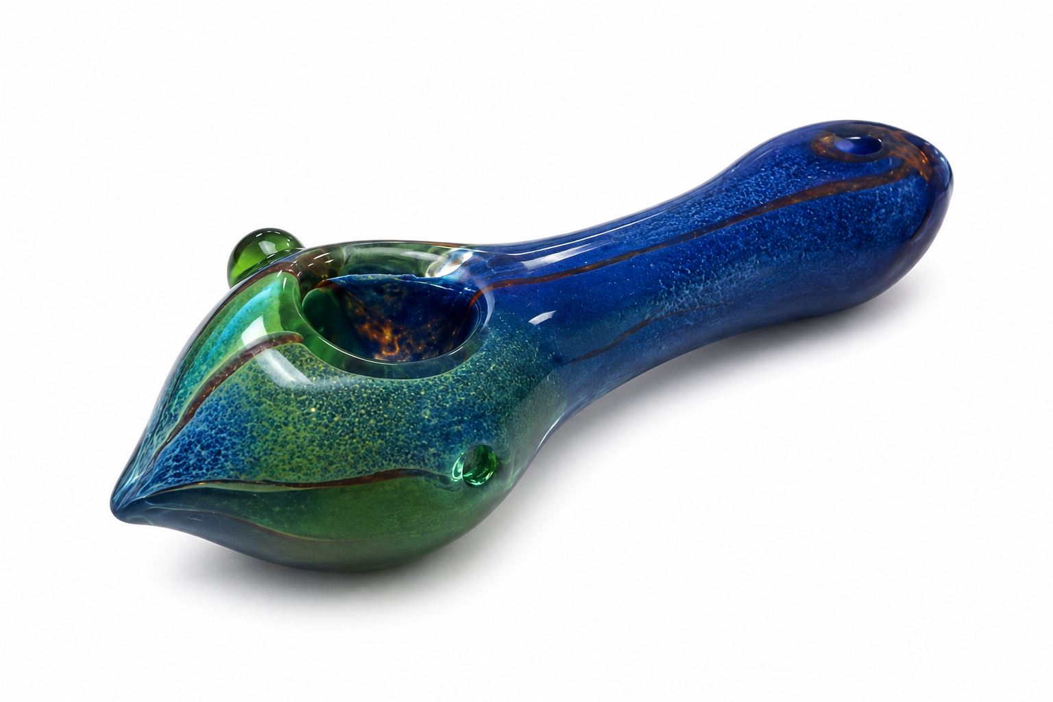 Blue & Green Fritted Glass Spoon Pipe